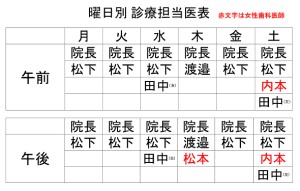 診療体制変更のお知らせ